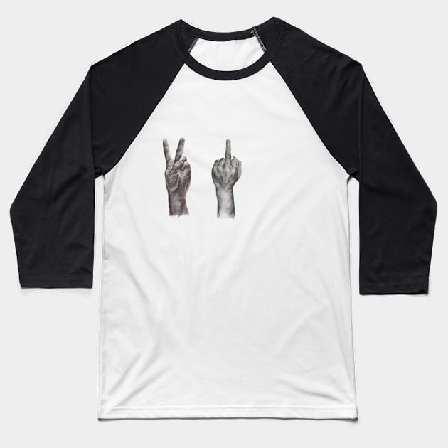 Peace Sign, Middle Finger Baseball T-Shirt by SophieStockArt